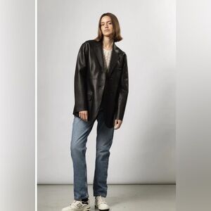 Black Leather Blazer Jacket - Women